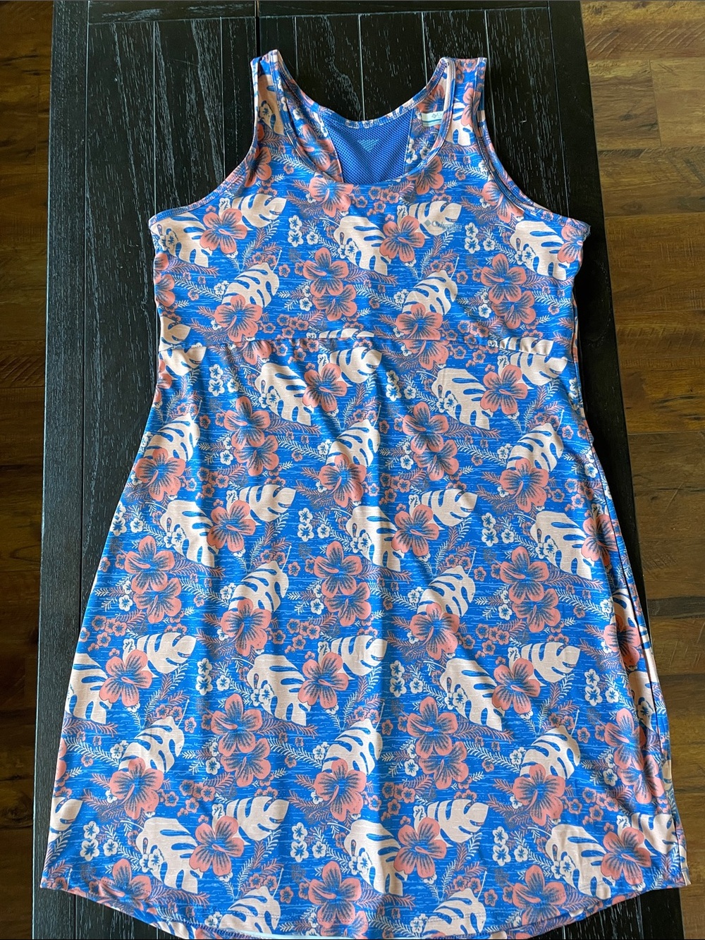 Columbia Blue Floral Athletic Tank Dress with Peach Accents